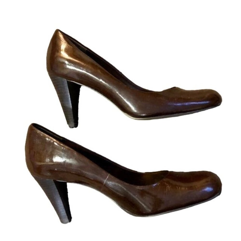 Franco Sarto Brown Patent Leather Pumps Womens 8 Used Classic